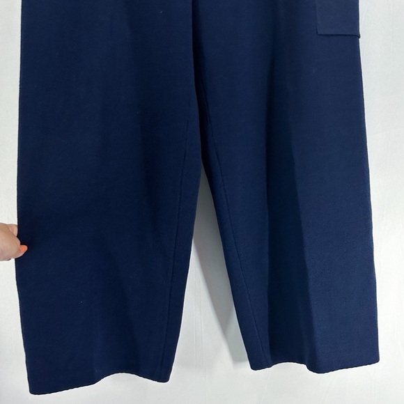 St. John Sport Navy Santa Knit Wide Leg High Waist Joggers Wool Medium - Picture 4 of 7